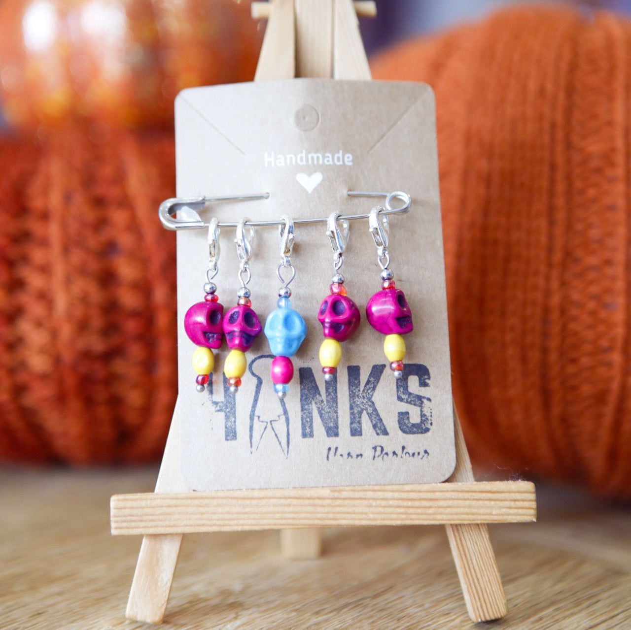 Pink Skull Stitch Markers - Set of 5