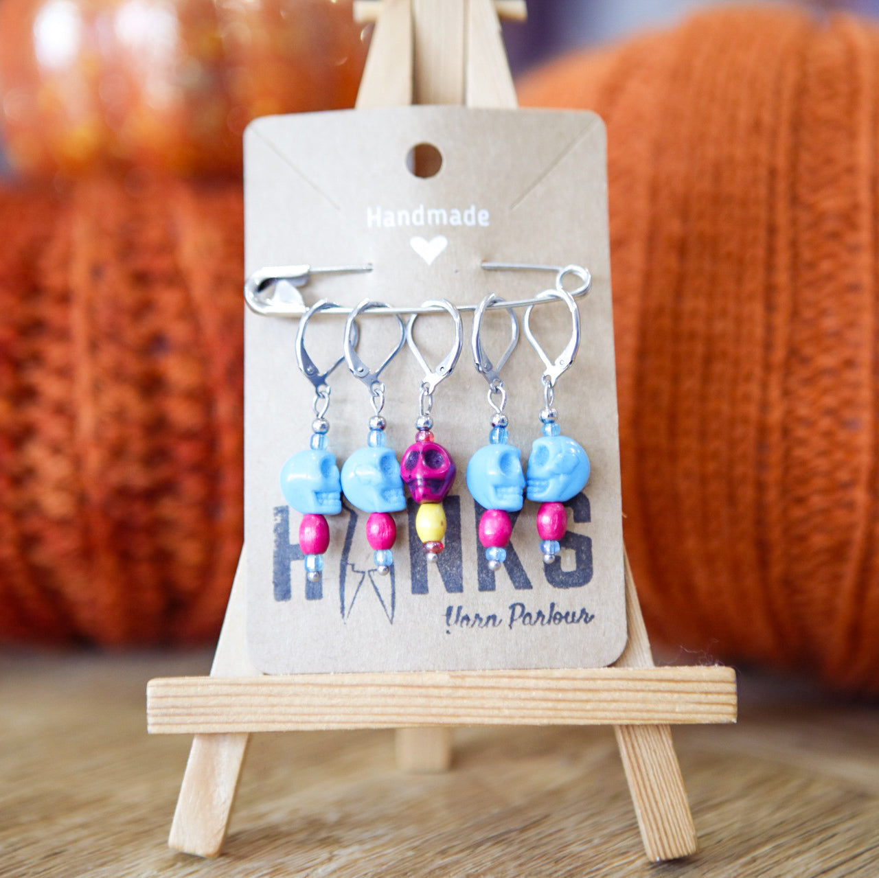 Blue Skull Stitch Markers - Set of 5