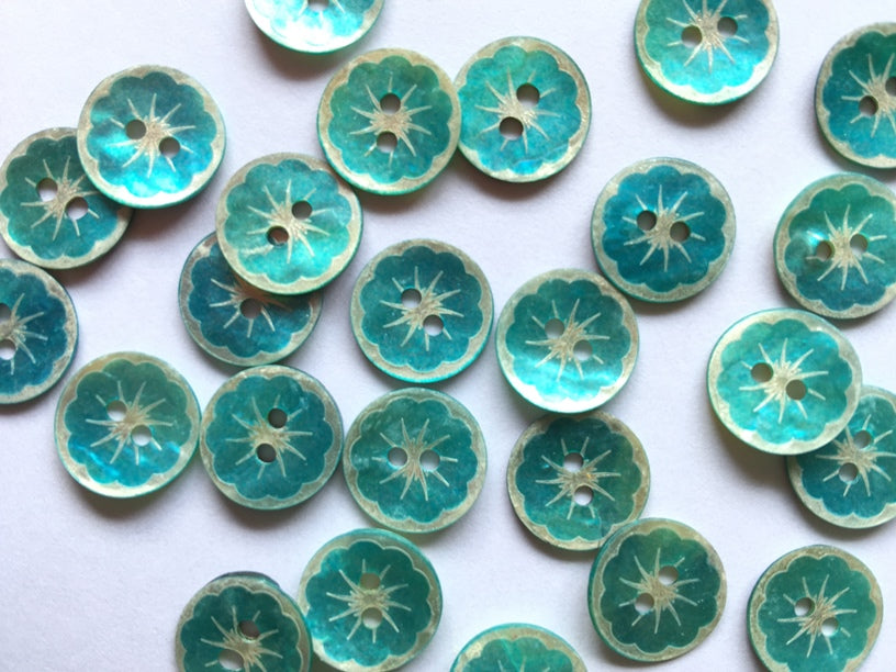 Flower Etched Shell Button 12mm
