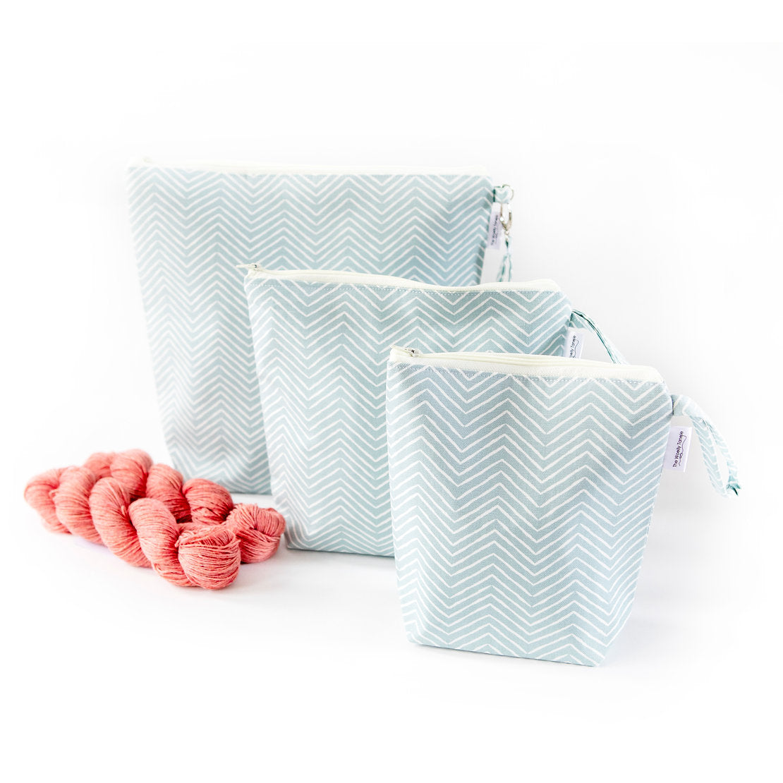 Woolly Tangle Project Bag - Chevron Mineral Blue