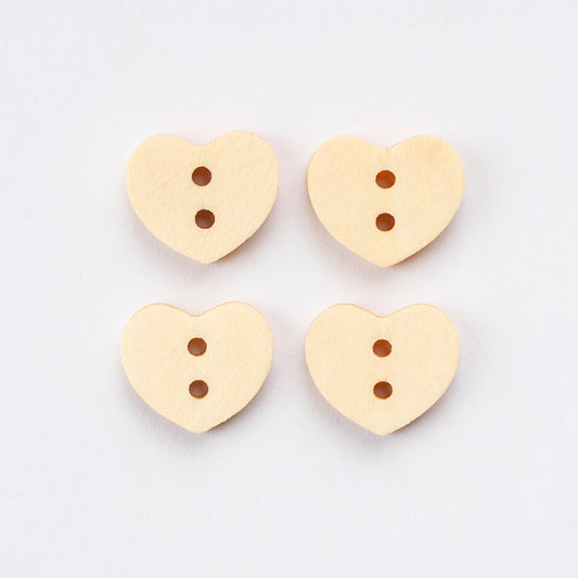 Heart Natural Wooden 2 Hole Buttons - 15mm