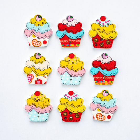 Mixed Colour Cupcake 2 Hole Buttons 25mm