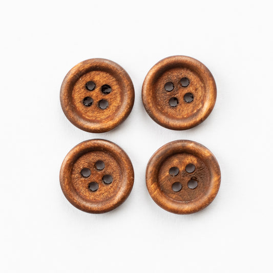 Coffee Wooden 4 Hole Buttons - 15mm