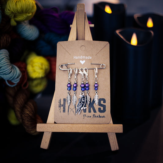 Crow & Feather Stitch Markers - Set of 5